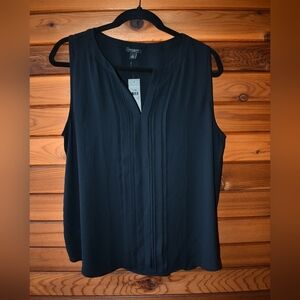 NWT- Ann Taylor Sleevless Ruffle Black Blouse